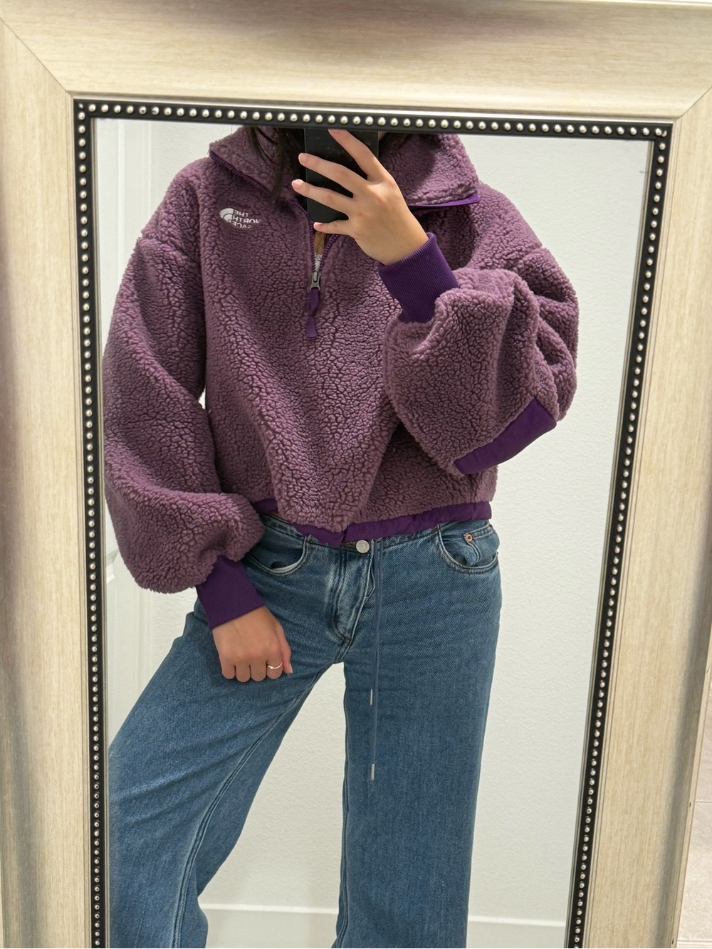 NWOT The North Face Purple Sherpa Half Quarter Zip Teddy Fleece Cropped Jacket